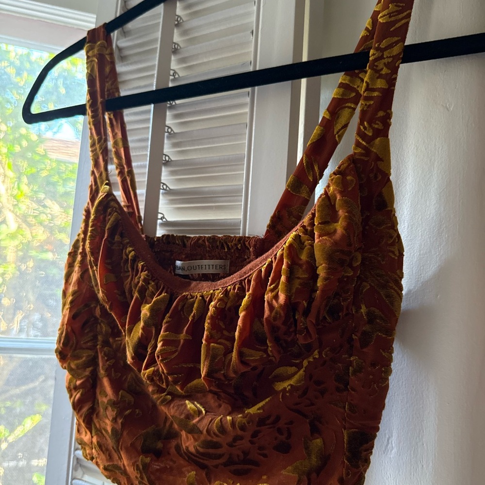 Urban Outfitters Golden Velvet Floral Crop Sleeveless Shirt